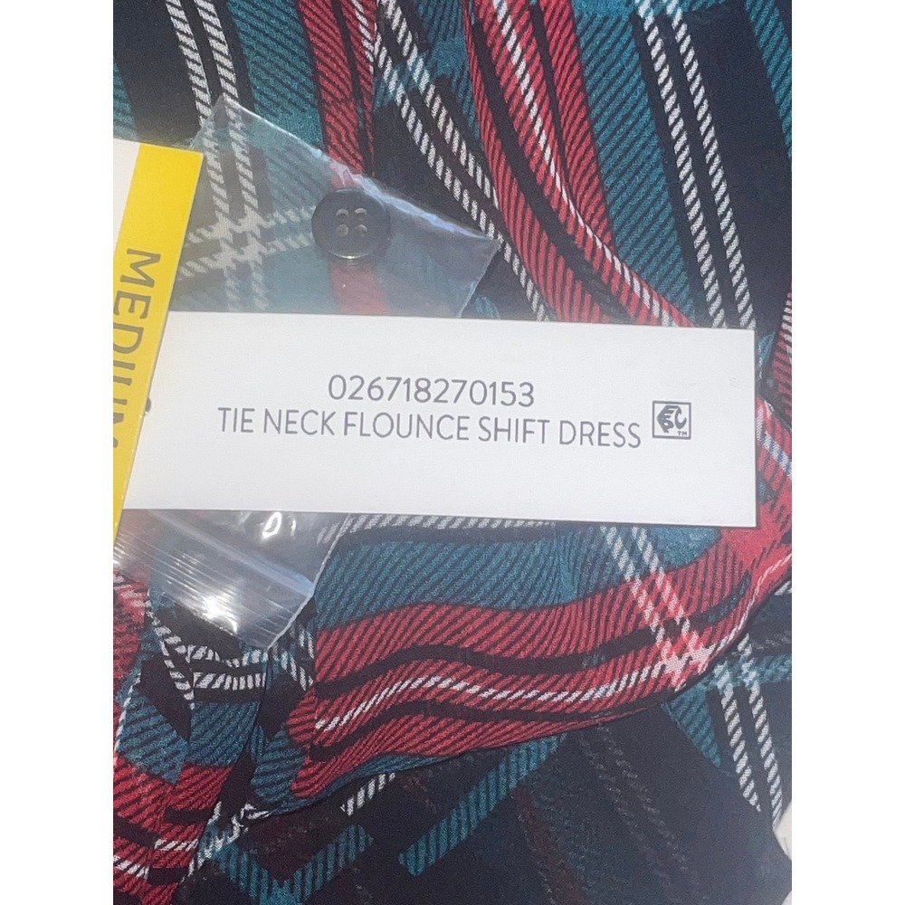 NWT Draper James Tie Neck Flounce‎ Shift Dress Plaid Red Navy Teal Women's M - Picture 8 of 10